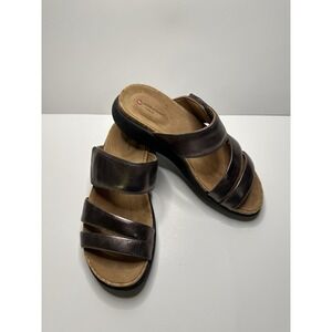 Clarks Unstructured Leather Slide Sandals Un Bali Way Size 6.5 Pebble‎ Metallic